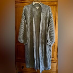 POL GRAY LONG OPEN FRONT CARDIGAN with Chunky Knit and Three Quarter Sleeves